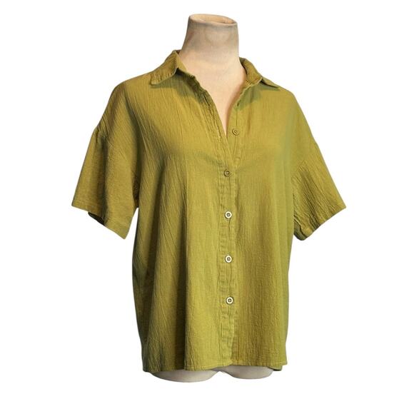 Shein green cotton short sleeves button shirt size Small - Picture 1 of 13